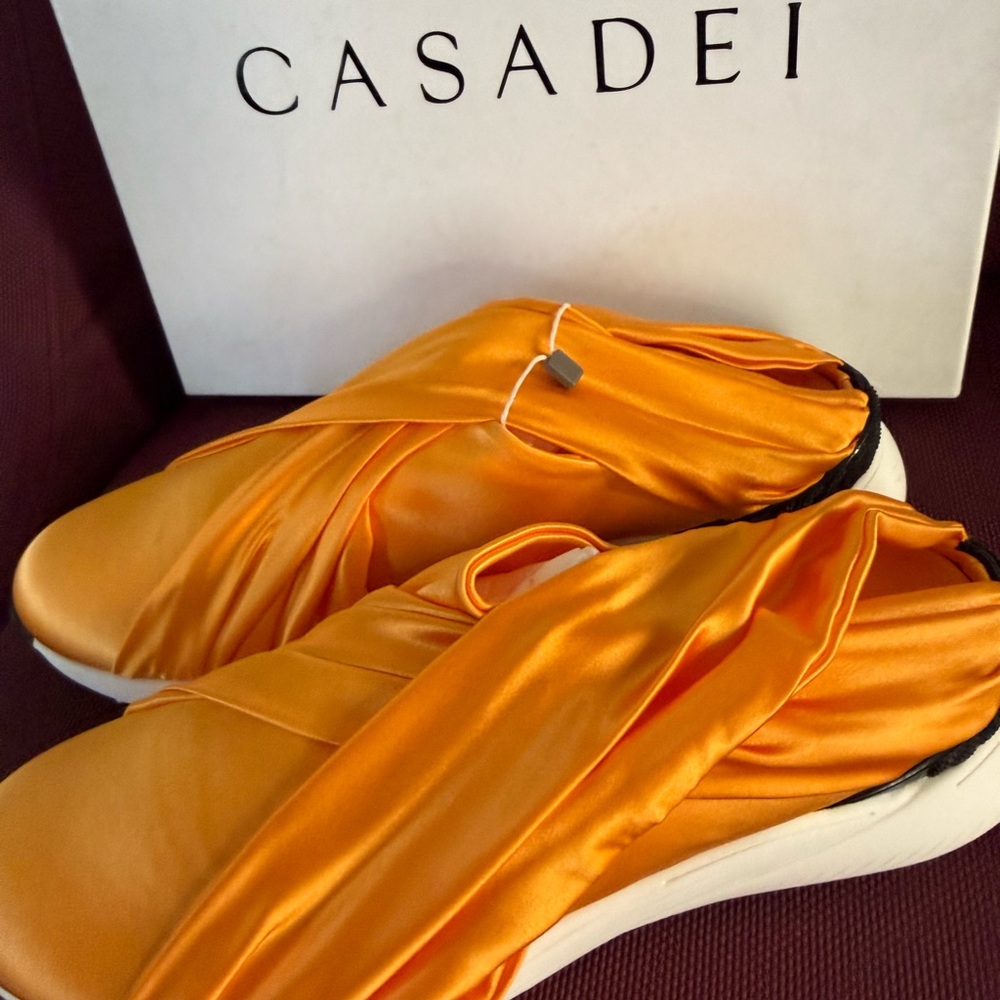 Casadei Orange Satin Sneakers EU 40